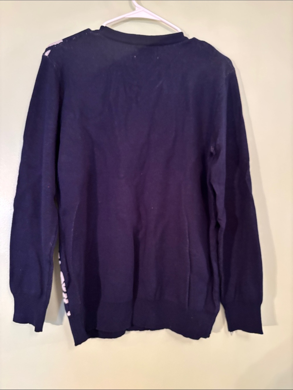 Oxknit Women's navy Sweater with white Floral Jacquard size large - Picture 4 of 6